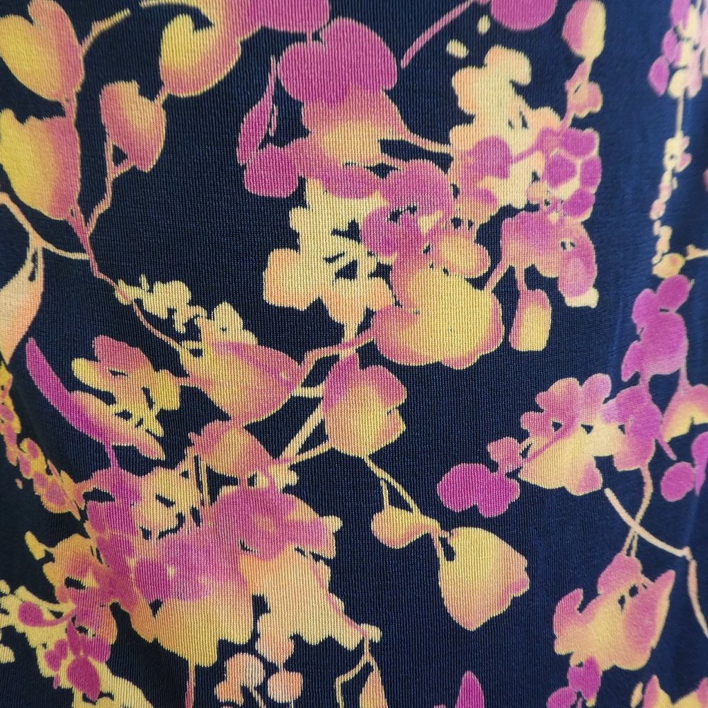 Vintage Jolie Femme USA Draped Neck Floral Top Sleeveless Black Orange Pink XL - Picture 5 of 8